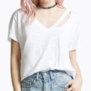 Strap Detail V-neck Short Sleeve T-shirt