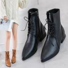 Faux Leather Pointed Toe Side Zipper Ankle Boots