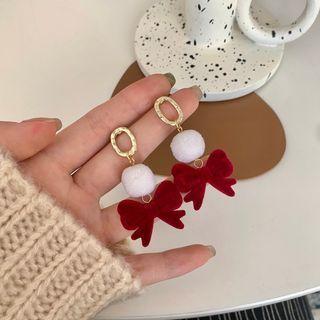 Flocking Bow Dangle Earring 1 Pair - S925 Silver - White & Red - One Size