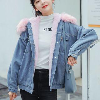 Furry Hood Denim Jacket
