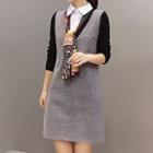 Long-sleeve Paneled Knit Dress With Scarf