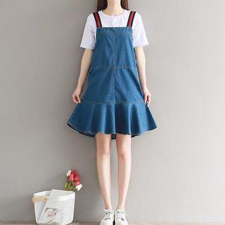 Set: Dungaree Dress + Plain Short Sleeve T-shirt