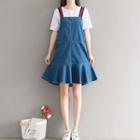 Set: Dungaree Dress + Plain Short Sleeve T-shirt