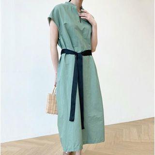 Short Sleeve Slit Dress With Sash