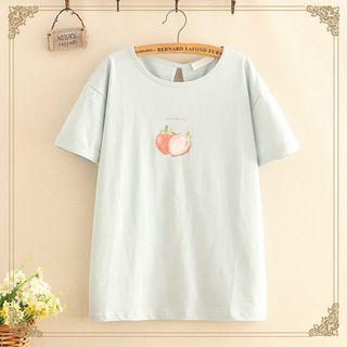 Knot-back Strawberry Print Short-sleeve Top