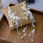 Set: Wedding Flower Faux Pearl Hair Clip + Earring Set - Hair Clip & 1 Pair Earring - White - One Size