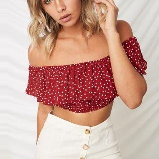 Dotted Off-shoulder Crop Top