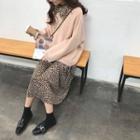 Plain Woolen Knit / Leopard Dress