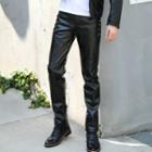 Faux Leather Straight-fit Pants