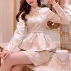 Mock Two-piece Jacquard Long-sleeve Mini Sheath Dress