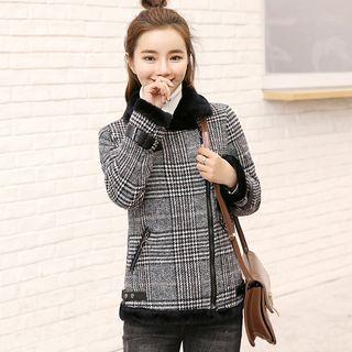 Houndstooth Plaid Biker Jacket