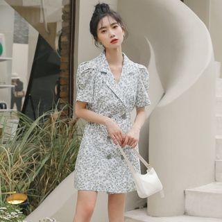 V-neck Floral Button-up A-line Mini Dress