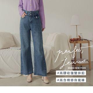 Double Breast Wide-leg Jeans
