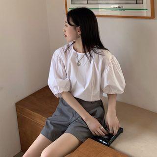 Round Neck Puff Short-sleeve Blouse