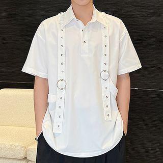Elbow-sleeve Buckled Polo Shirt