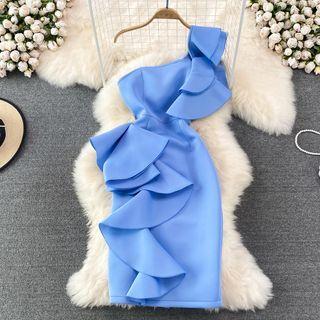 One Shoulder Ruffle Sheath Dress