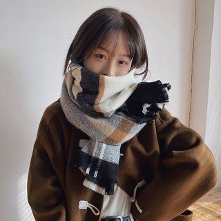 Plaid Scarf Gray & Khaki & Black - One Size