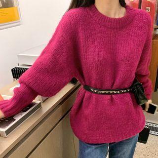 Round Neck Plain Sweater Red - One Size