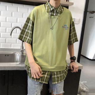 Mock Two-piece Checked Shirt