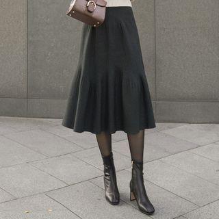 Rib-knit Long Godet Skirt