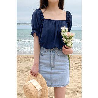 Zipped Washed Denim Miniskirt