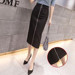 Zip Detail Midi Straight-fit Skirt