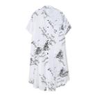 Elbow-sleeve Lettering Midi A-line Shirtdress White - One Size