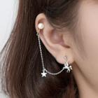 925 Sterling Silver Unicorn Faux Pearl Chained Earring 1 Pc - 925 Silver - One Size
