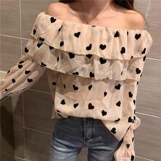 Off-shoulder Heart Patterned Top