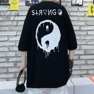 Tai Ji Print Short-sleeve Round Neck T-shirt