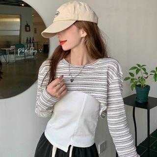Set : Striped Cropped Top + Camisole Top
