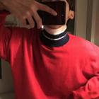 Color-block Mock-neck Loose-fit Sweater