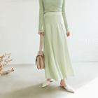 Flared Satin Maxi Skirt Mint Green - One Size