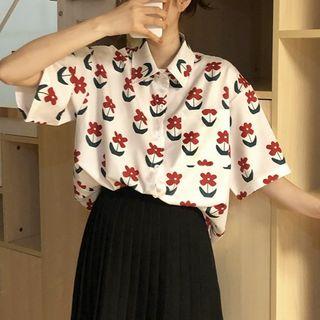 Short-sleeve Floral Shirt As Shown In Figure - One Size