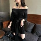 Glittered Off-shoulder Dress Black - One Size