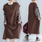 Long-sleeve Striped T-shirt / Mid Pinafore Dress