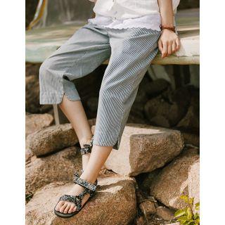 Band-waist Stripe Cropped Pants Stripe - One Size