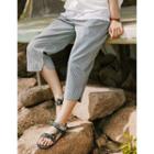 Band-waist Stripe Cropped Pants Stripe - One Size
