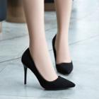 Faux Suede Pointed High Heel Pumps