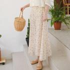 Floral Print A-line Midi Skirt Beige - One Size