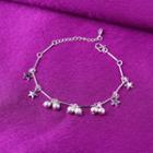 925 Sterling Silver Bead & Star Bracelet / Anklet Bracelet - Silver - One Size