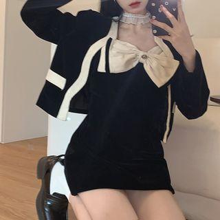 Spaghetti-strap Ribbon Mini Sheath Dress / Jacket