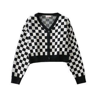 Checkerboard Pattern Cropped Cardigan