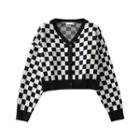 Checkerboard Pattern Cropped Cardigan