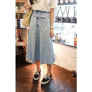 Beribboned Front Midi Flare Skirt