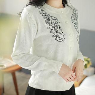 Embroidered Round-neck Cardigan