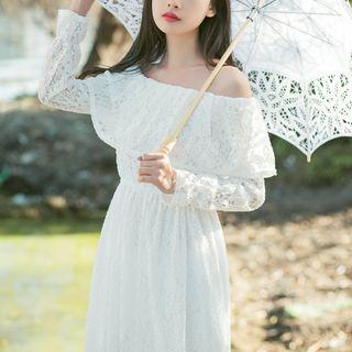 Long-sleeve Off-shoulder Lace Dress