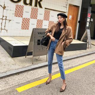 Single-breasted Blazer With Leopard Scarf Brown - One Size