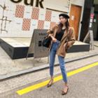 Single-breasted Blazer With Leopard Scarf Brown - One Size