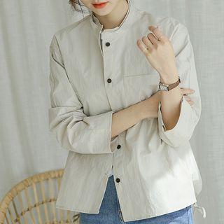 Stand-collar Drawstring A-line Shirt